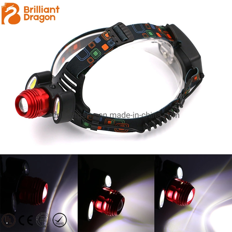 Wholesale Portable Adjustable Head Torch Lamp Camping Hunting Head Torch Light Powerful Emergency Zoomable Headlight Rechargeable COB LED Headlamp