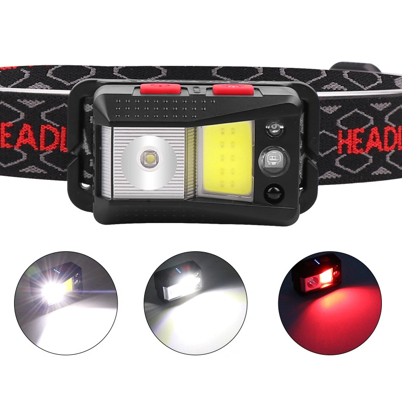 New Design Xpg COB Rechargeable Sensor Headlamp with Sensor Switch Adjustable LED Head Torch Lamp Emergency Flashing Warning LED Headlight