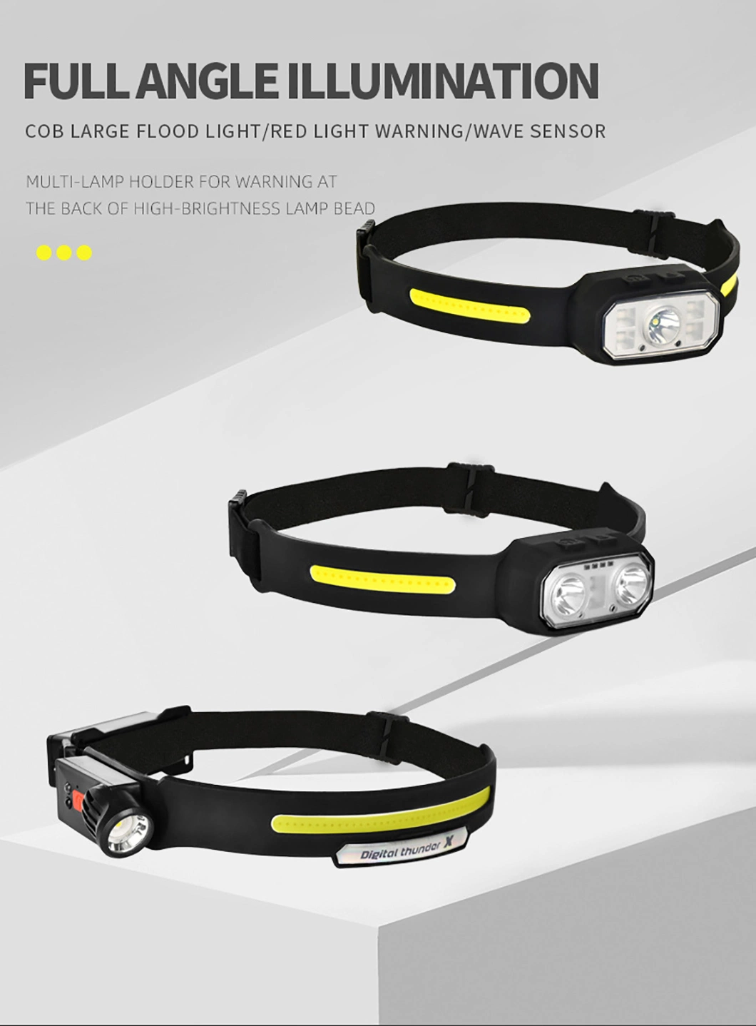 Emergency USB Rechargeable COB LED Flashlight Motion Sensor Lamp Headlight Headlamp