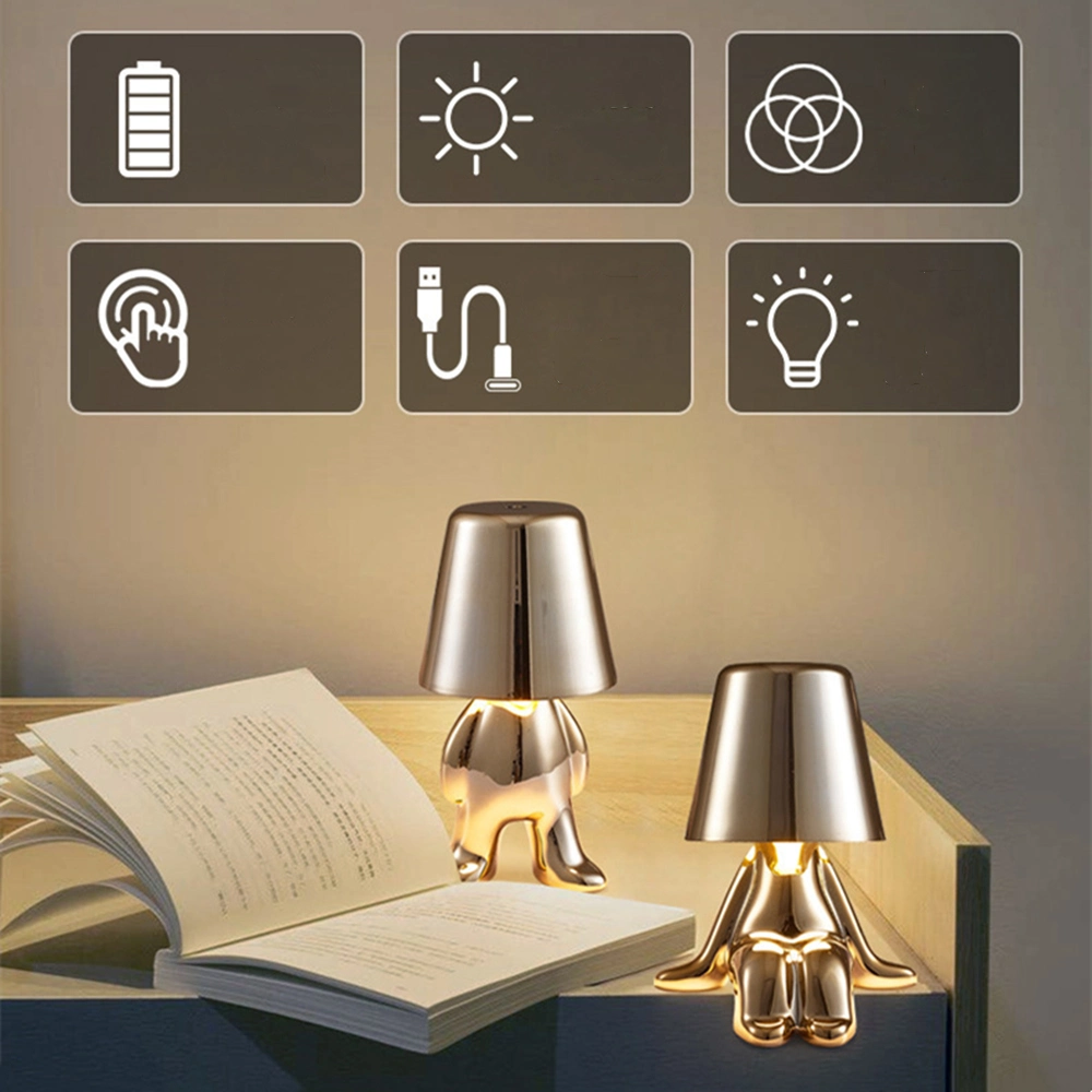 Rechargeable Mini Creative Metal Shell Thinker Cute Shape Lamps