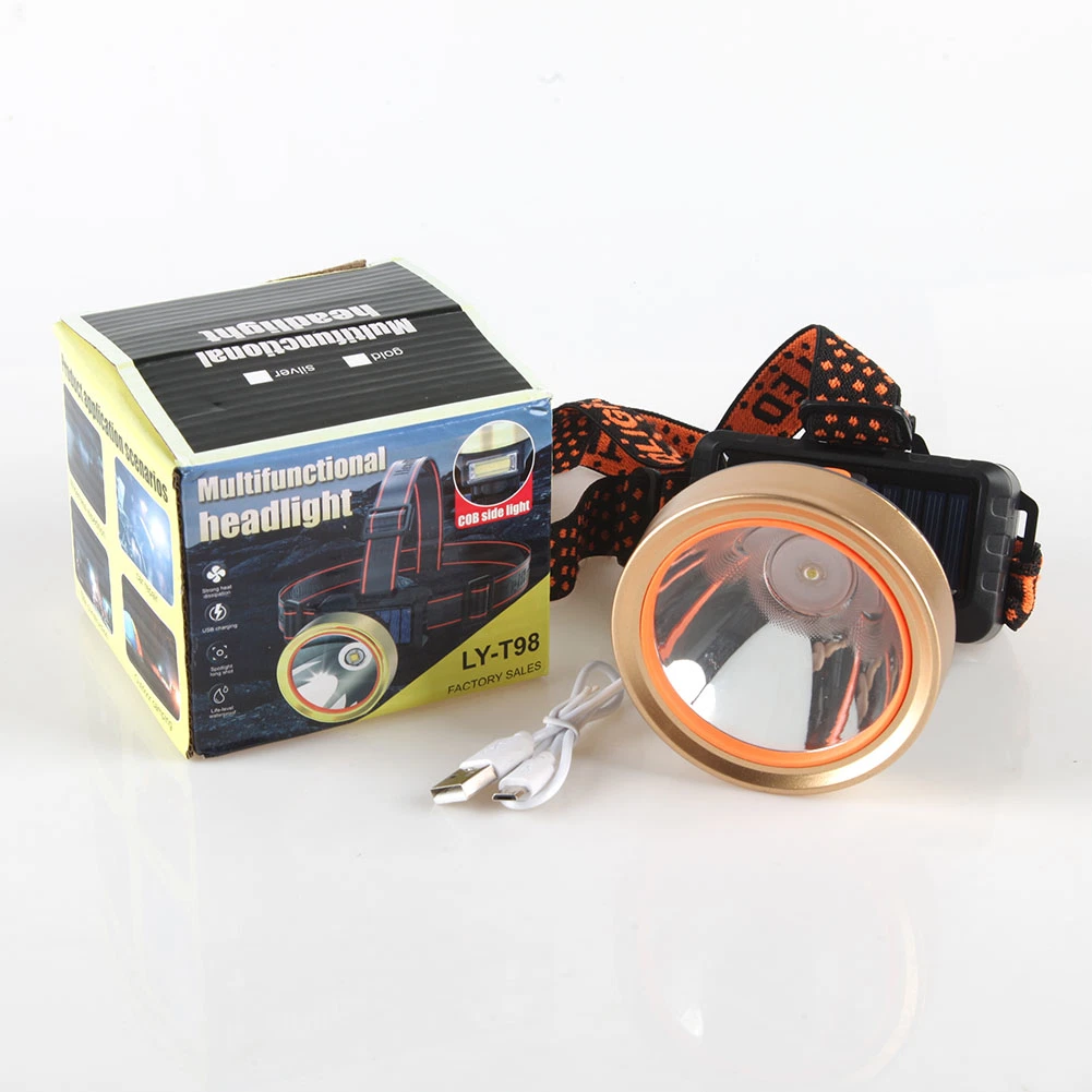 Yichen Solar USB Rechargeable Foldable COB LED Headlamp with Long Shot Spot Light