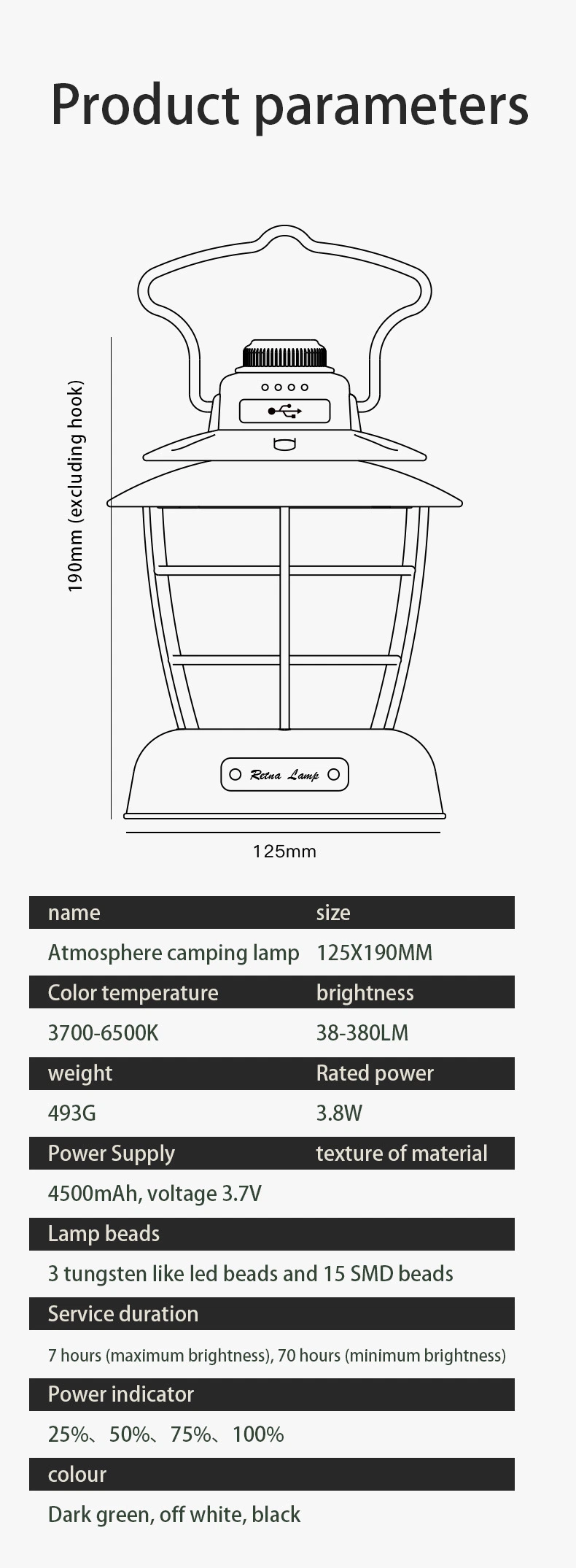 Retro Camping Light Lighting Rechargeable Tent Light for Outdoor Camping Hiking