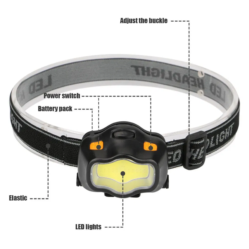 Portable Emergency Camping Head Torch Lamp Powerful COB LED Headlamp 3AAA Battery Powered Head Lamp Torch Headlight