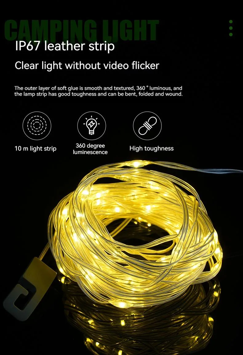 Warm Camping String Lights 10m Outdoor Tent LED Spot Flashlight Christmas Holiday Atmosphere Light