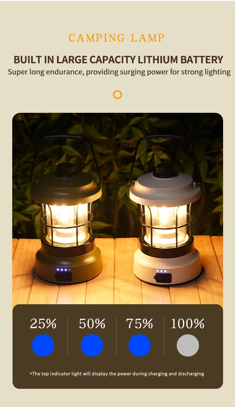 Vintage Camping Lantern LED Stepless Dimming Portable Waterproof Outdoor Tent Light Courtyard