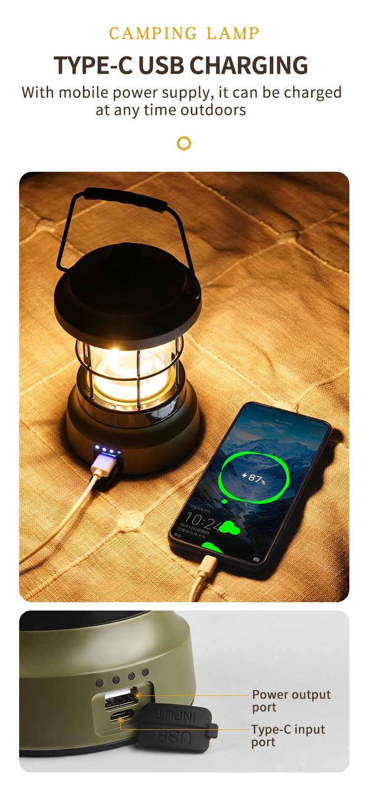 Vintage Camping Lantern LED Stepless Dimming Portable Waterproof Outdoor Tent Light Courtyard