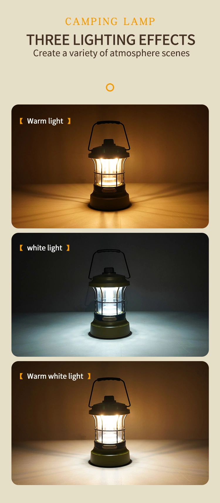 Vintage Camping Lantern LED Stepless Dimming Portable Waterproof Outdoor Tent Light Courtyard