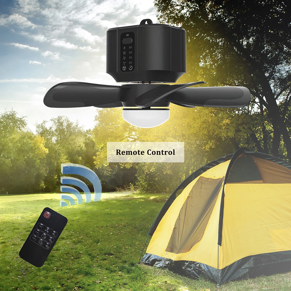 Outdoor Lighting Ceiling Fan Low Noise Remote Control 8 Hours Timer Rechargeable USB Ceiling Fan for Camping Tent