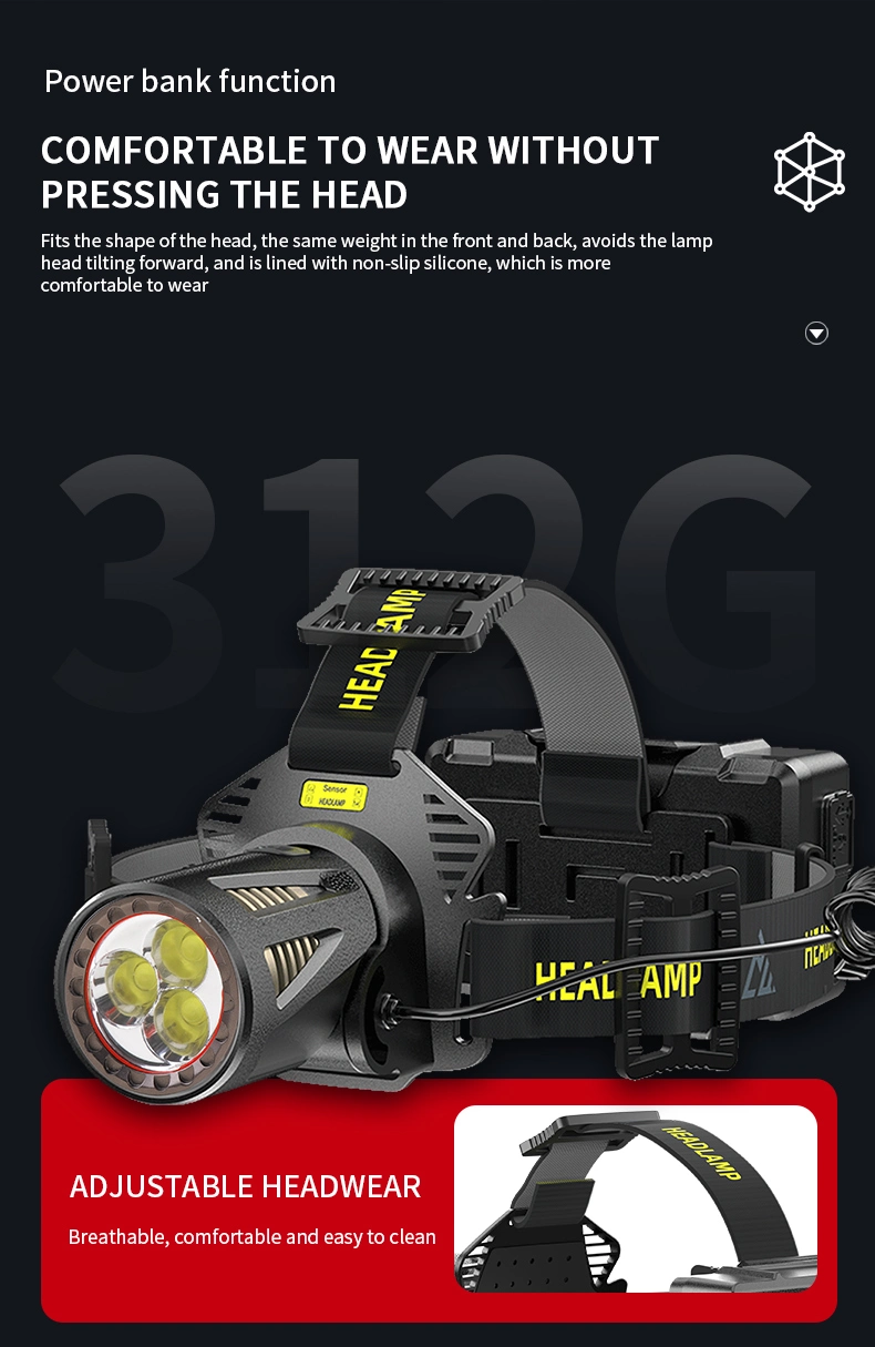 30W 1500m Xhp360 LED Zoomable Powerbank Headlight Rechargeable 18650 Battery Headlamp
