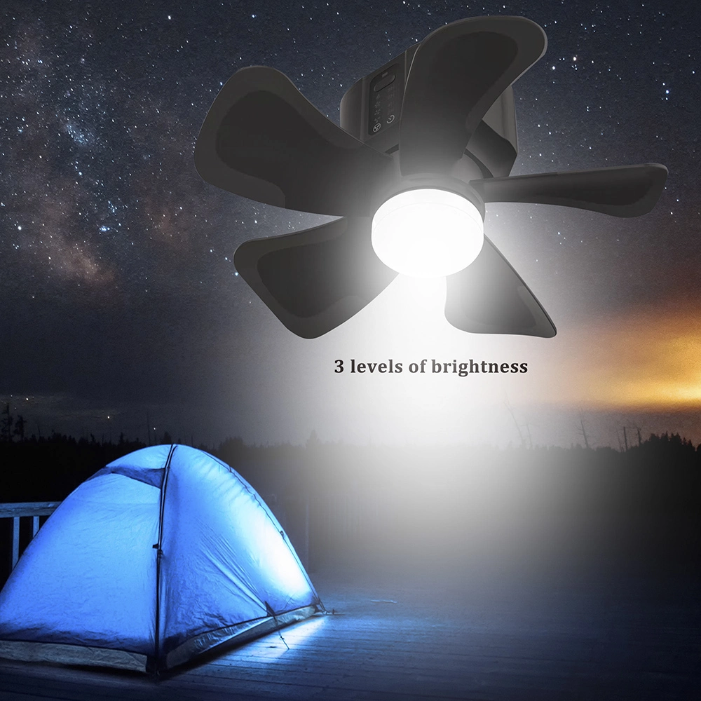 Outdoor Lighting Ceiling Fan Low Noise Remote Control 8 Hours Timer Rechargeable USB Ceiling Fan for Camping Tent