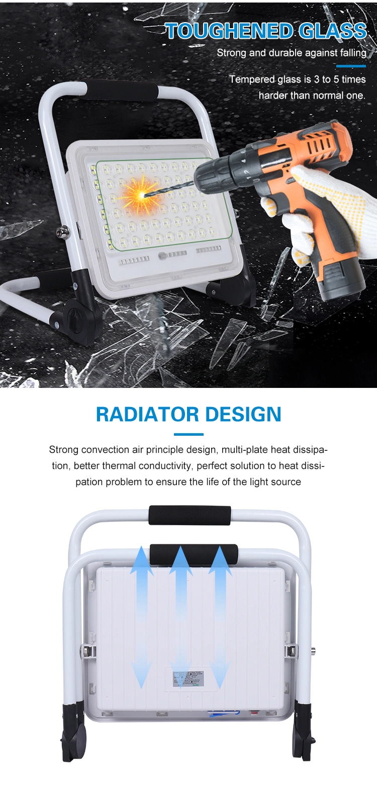 High Quality Energy Saving Camping Outdoor IP65 60W 100W 200 W Rechargeable LED Flood Light