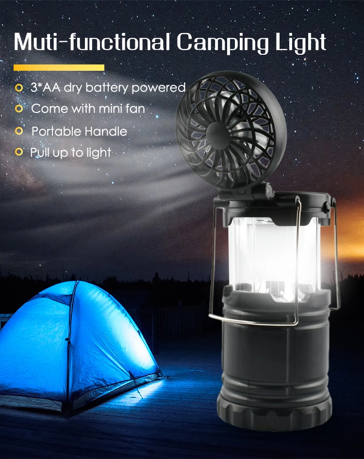 Brightenlux Hot Sale 2 in 1 90 Rotation Adjustable Waterproof Plastic Portable LED Camping Light with Fan for Tent