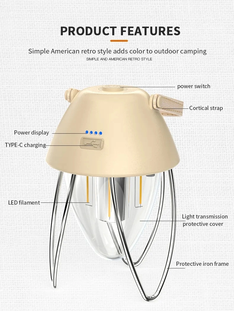 Lantern Built-in Battery Camping Light Outdoor Type-C Rechargeable Portable Camping Lamp