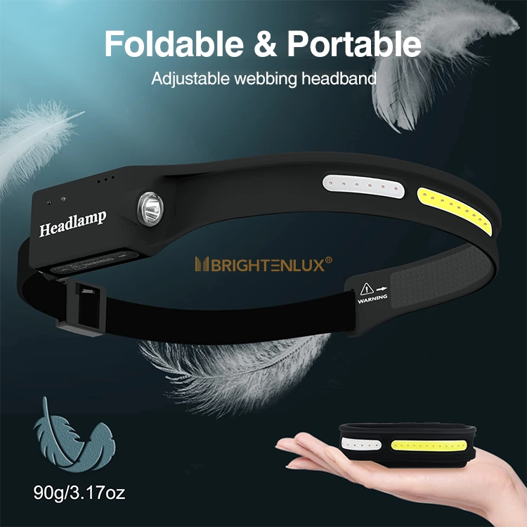 Brightenlux High Lumen Sensor Induction Waterproof Lightweight Running Wide Beam COB LED Headlamp Rechargeable