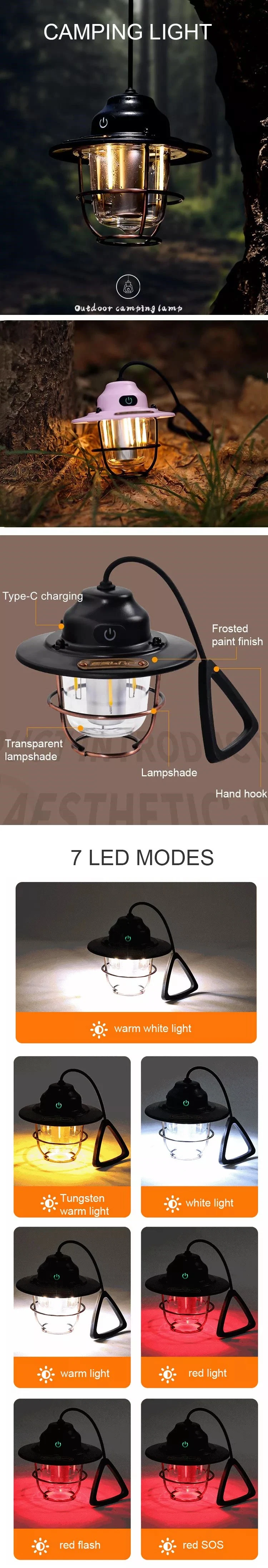Outdoor Rechargeable Lanternes Dimmable Vintage Lamps Camping Lightings