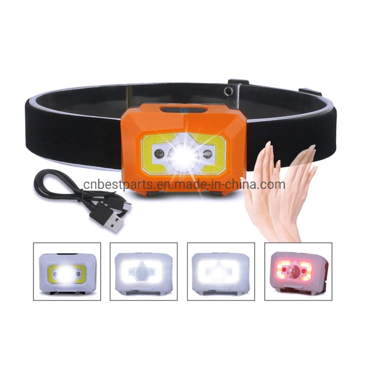 High Quality 500 Lumens Camping Head Torch Light Flashing Lamp Rechargeable COB Headlight Sensor Switch Powerful Hunting LED Headlamp