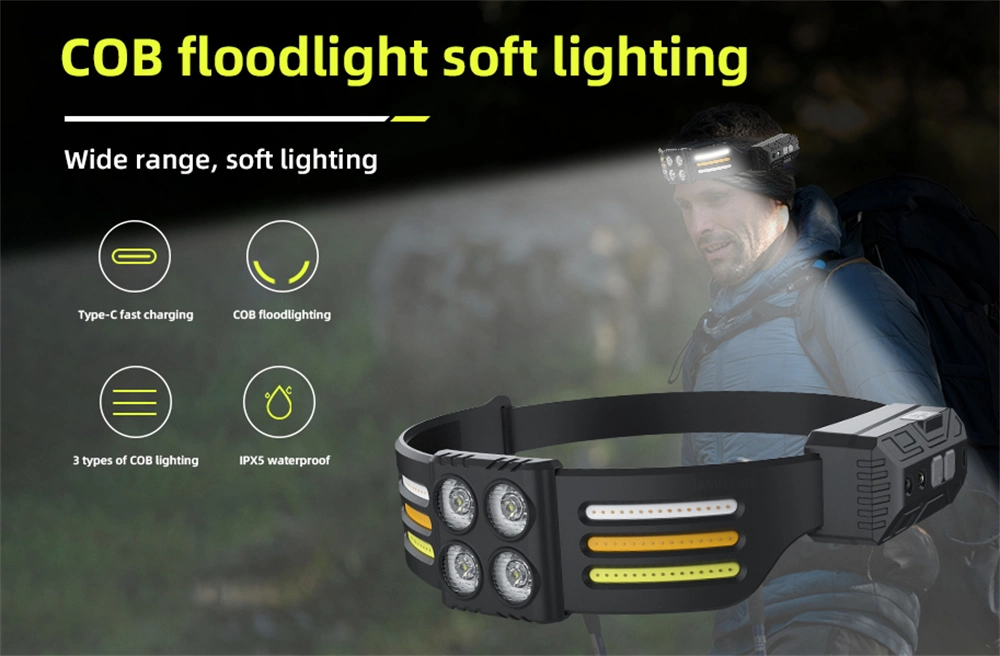 Induction Sensitive 4*Xte Spot Lighting COB USB Rechargeable LED Flashlight Headlight