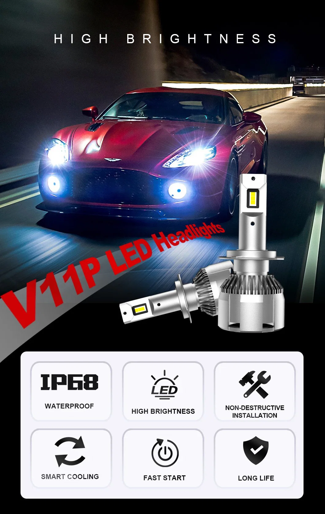 OEM ODM Avaible High Power LED Headlight 45W 9000lm 6000K Car Headlamp