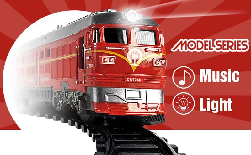 Kids Train Model Friction Power Car Toys Plastic Classical Emulational Train Toys with Light and Music for Christmas Gift