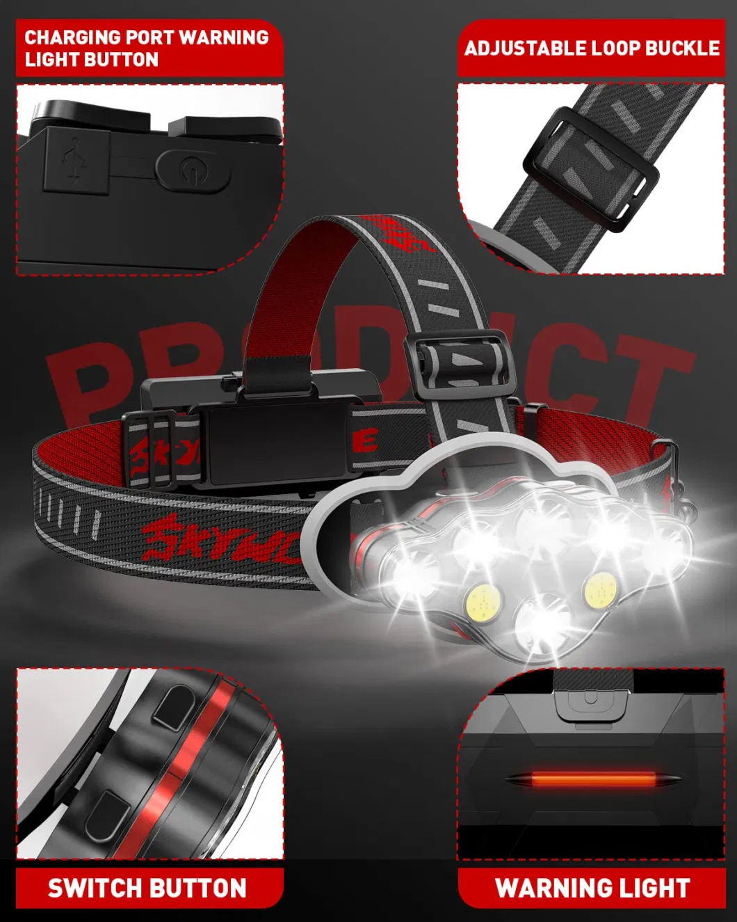 Brightest Head Lamp Outdoor 30W COB Headlights Powerful USB Rechargeable Running Headlamp