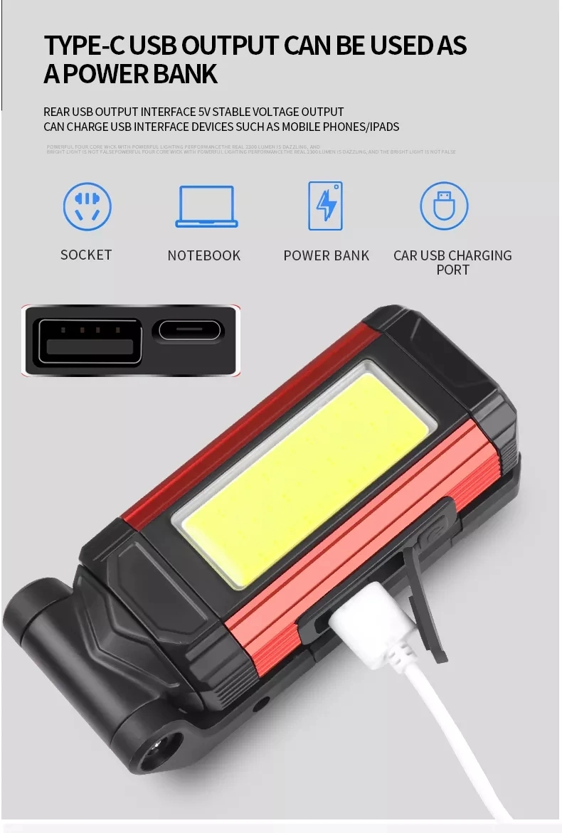 Rechargeable Spotlight Searchlight Red Light Emergency Camping with Hook Magnet Power Bank LED Work Lamp