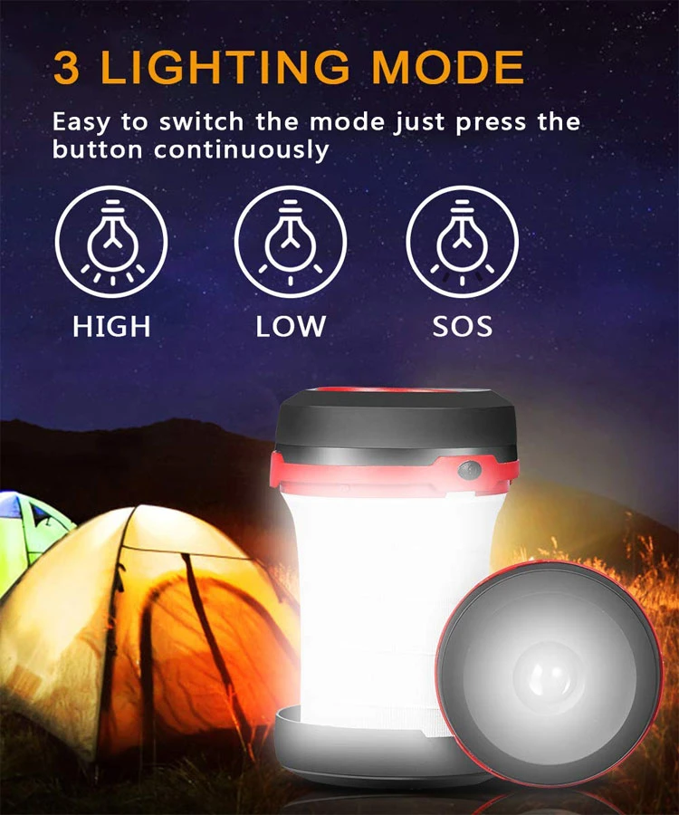 Brightenlux Multi-Functional 3 Modes 100 Lumen Mini Foldable USB Charging Rechargeable Summer Camping Light with Hook