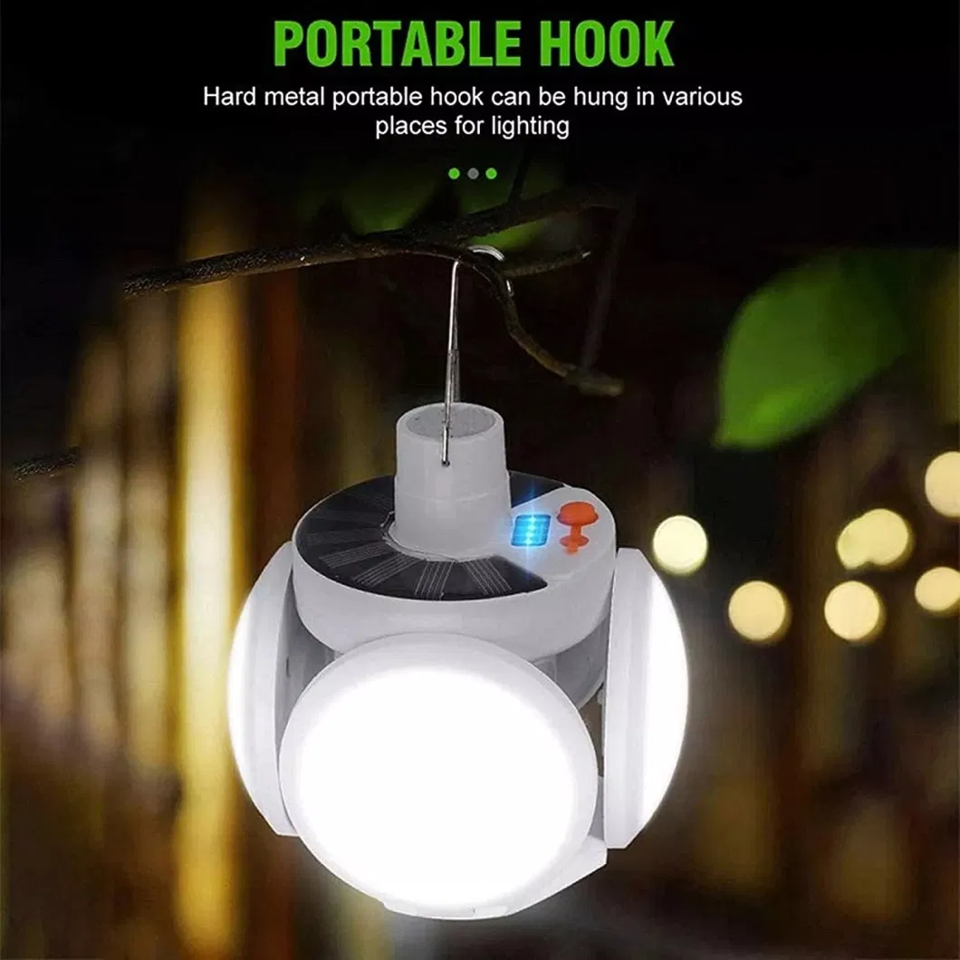 Rechargeable Solar Camping Light LED Lantern Portable Tent Lamp Hanging Hook Folding Football Bulb Camping Light