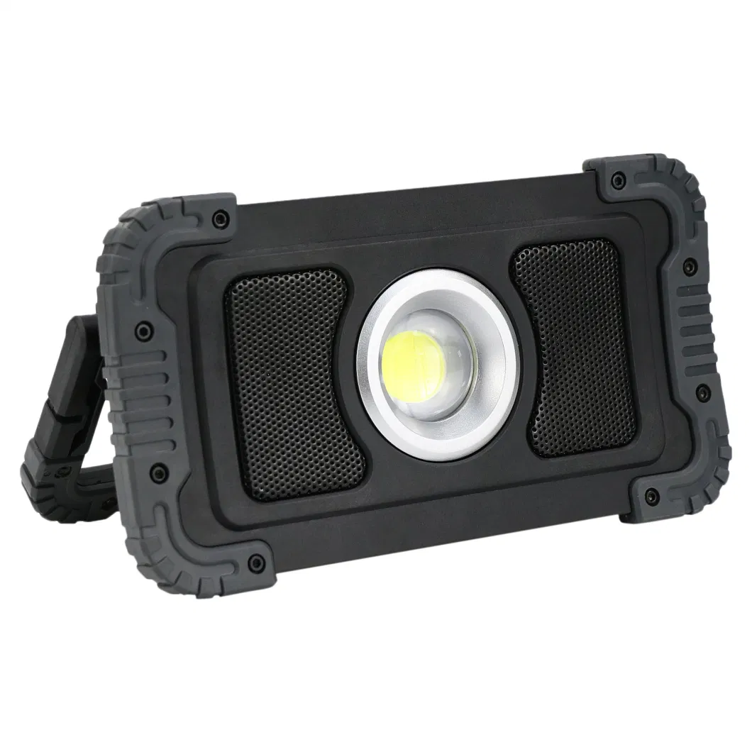 20W COB LED Emergency Car Inspection Work Light with Bluetooth Speaker Outdoor Camping Flood LED Lighting Rotating Handle 1400 Lumen Work Spot Lamp