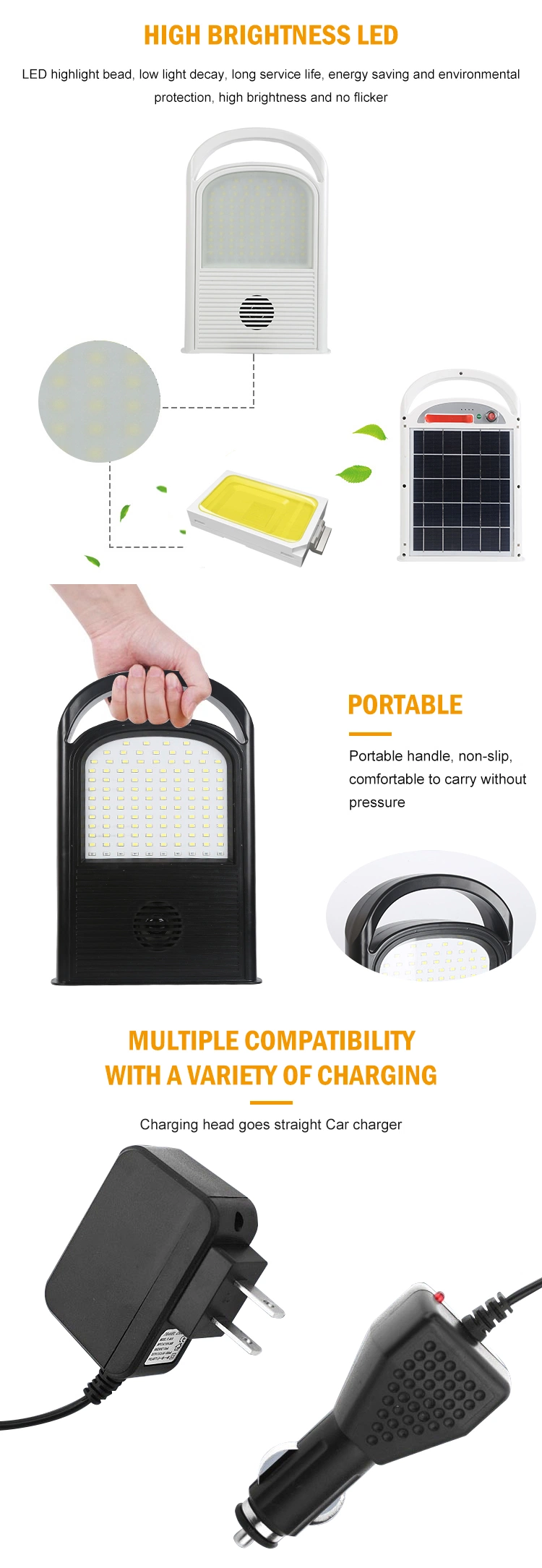 Energy Saving Portable Charging USB Garden Camping Music ABS IP65 100W LED Solar Flood Light