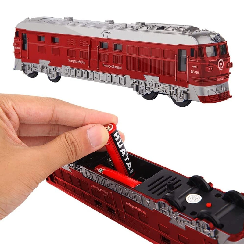 Kids Train Model Friction Power Car Toys Plastic Classical Emulational Train Toys with Light and Music for Christmas Gift