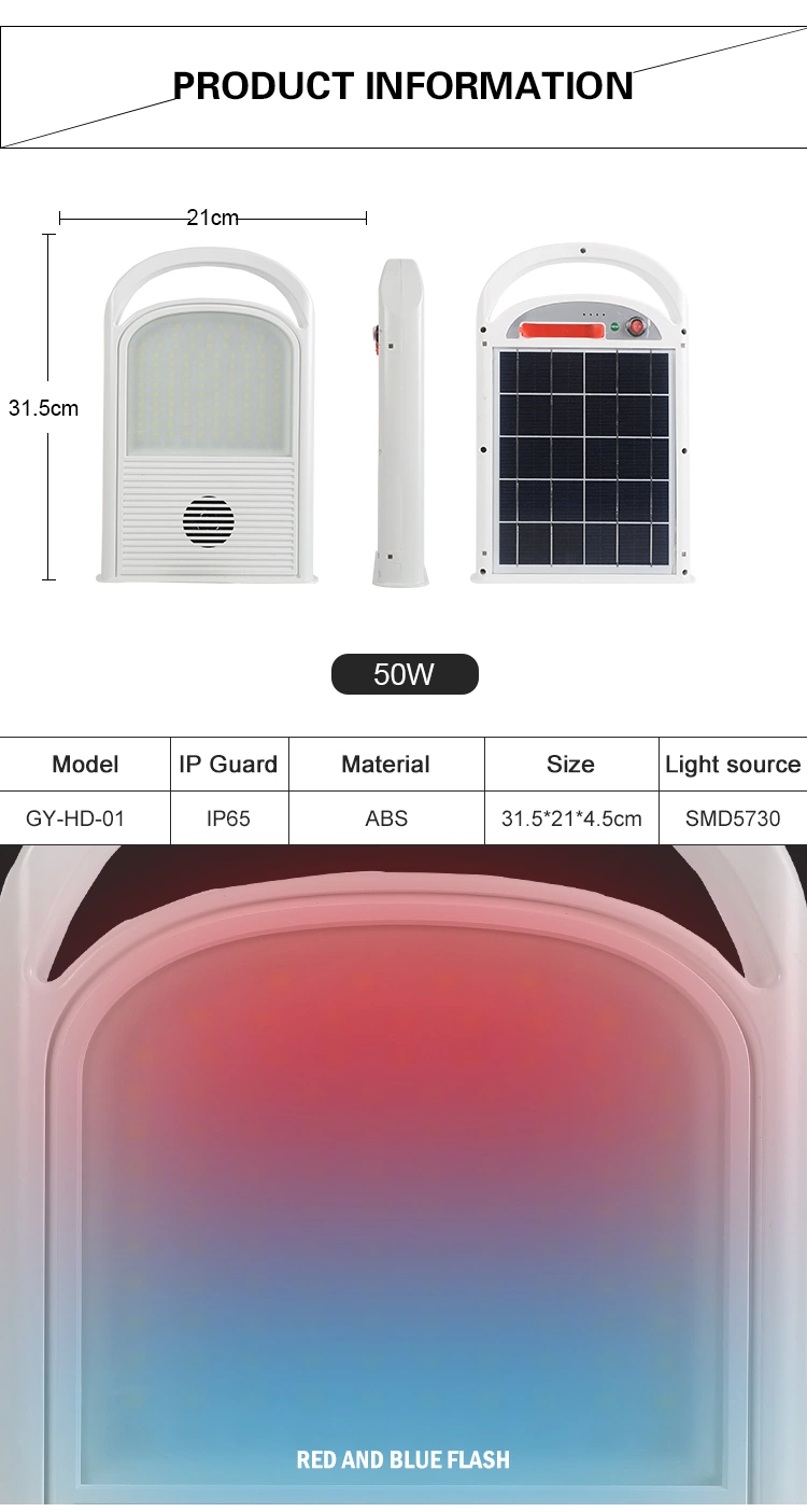 Energy Saving Portable Charging USB Garden Camping Music ABS IP65 100W LED Solar Flood Light