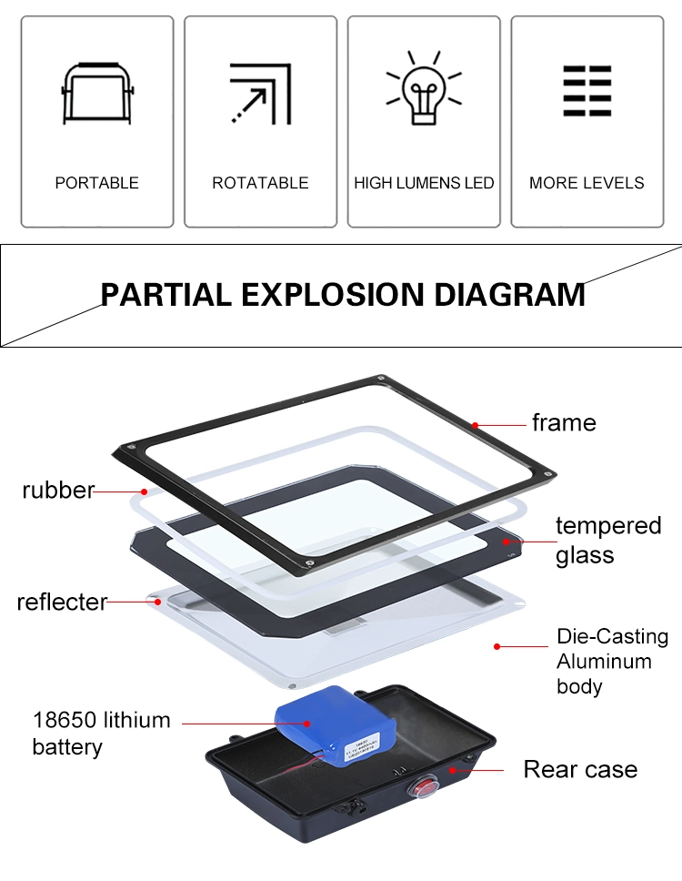 High Quality Energy Saving Camping Outdoor IP65 60W 100W 200 W Rechargeable LED Flood Light