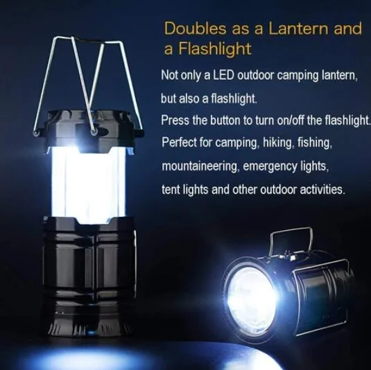 Portable Foldable Camp Tent Light Multifunction 3 in 1 Camping Lantern Telescoping Flame Rechargeable LED Light Solar Powered LED Camping Light with Hook