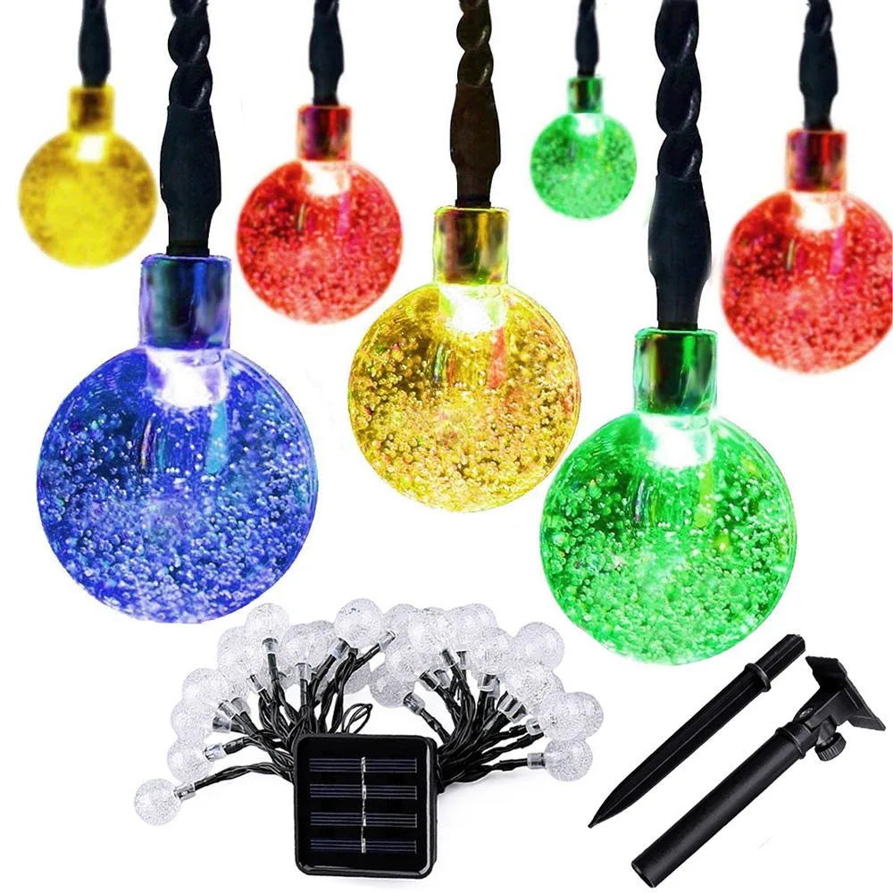 20 LED Color Changing Solar Christmas Decorative LED Lights Outdoor Solar Bubble String Camping Lights for Garden