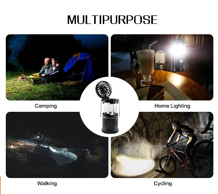 Brightenlux Hot Sale 2 in 1 90 Rotation Adjustable Waterproof Plastic Portable LED Camping Light with Fan for Tent