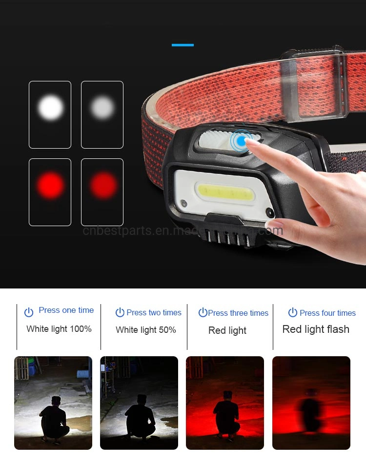 Flashing Warning Emergency LED Lighting Head Torch 5 Modes COB Rechargeable 18650 Mini Head Lamp Sensor Switch Portable LED Headlamp