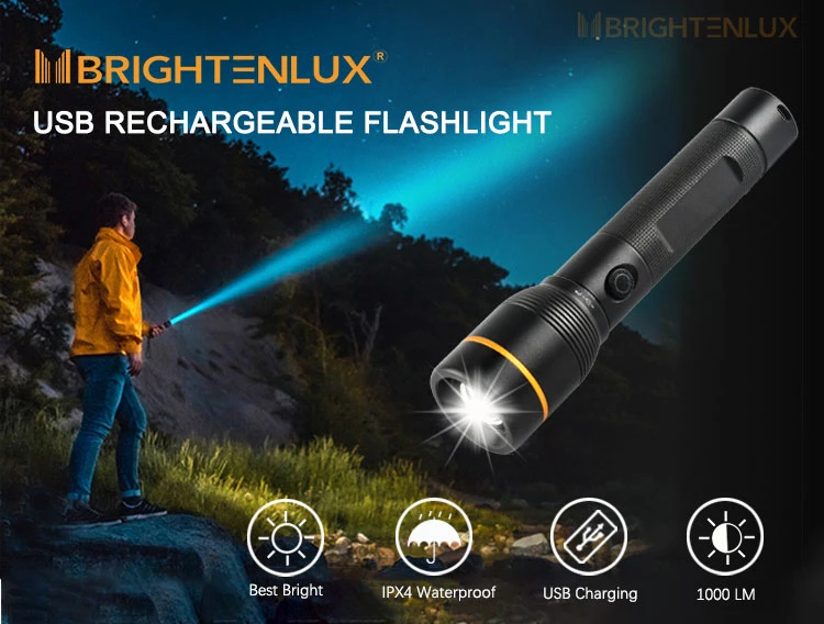 Brightenlux Xhp50 Flashlight 2000 Lumens Professional Quality Type-C Rechargeable Zoomable Flashlight 18650