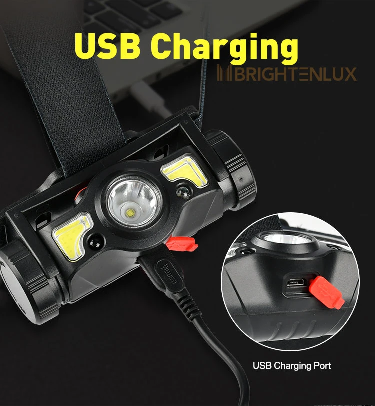 Brightenlux Hot Sale USB 2 in 1 Multi-Functional Portable Rechargeable COB LED Bicycle Hunting Camping Tactical Mini Headlamp