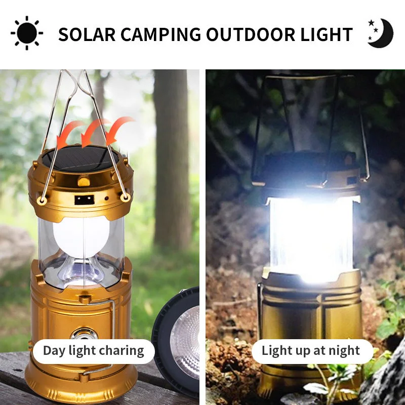 Solar Charging Plastic Outdoor Portable Telescopic USB Rechargeable Solar Folding LED Camping Lantern Light