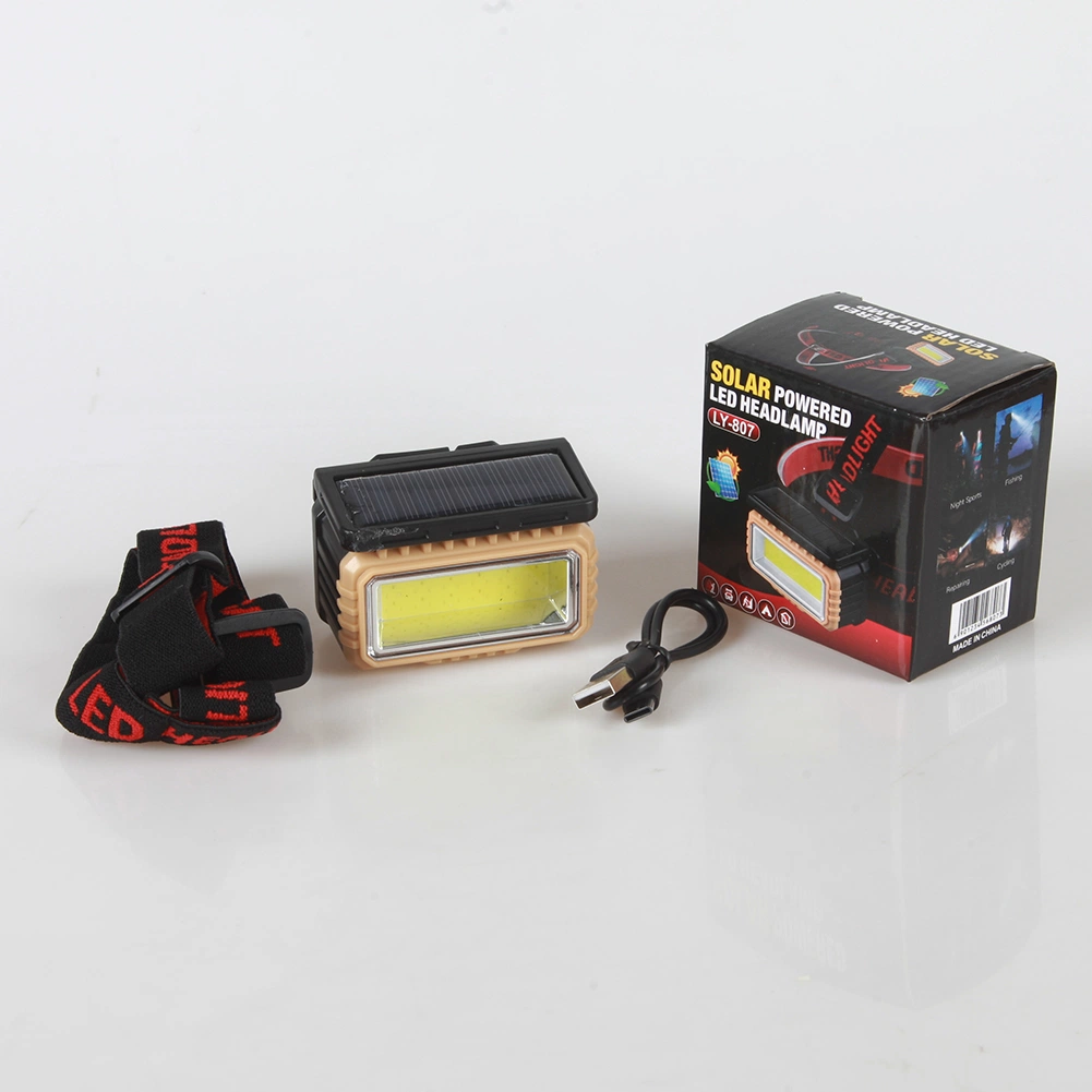 Yichen Solar Rechargeable COB LED Headlamp with Red Warning Light