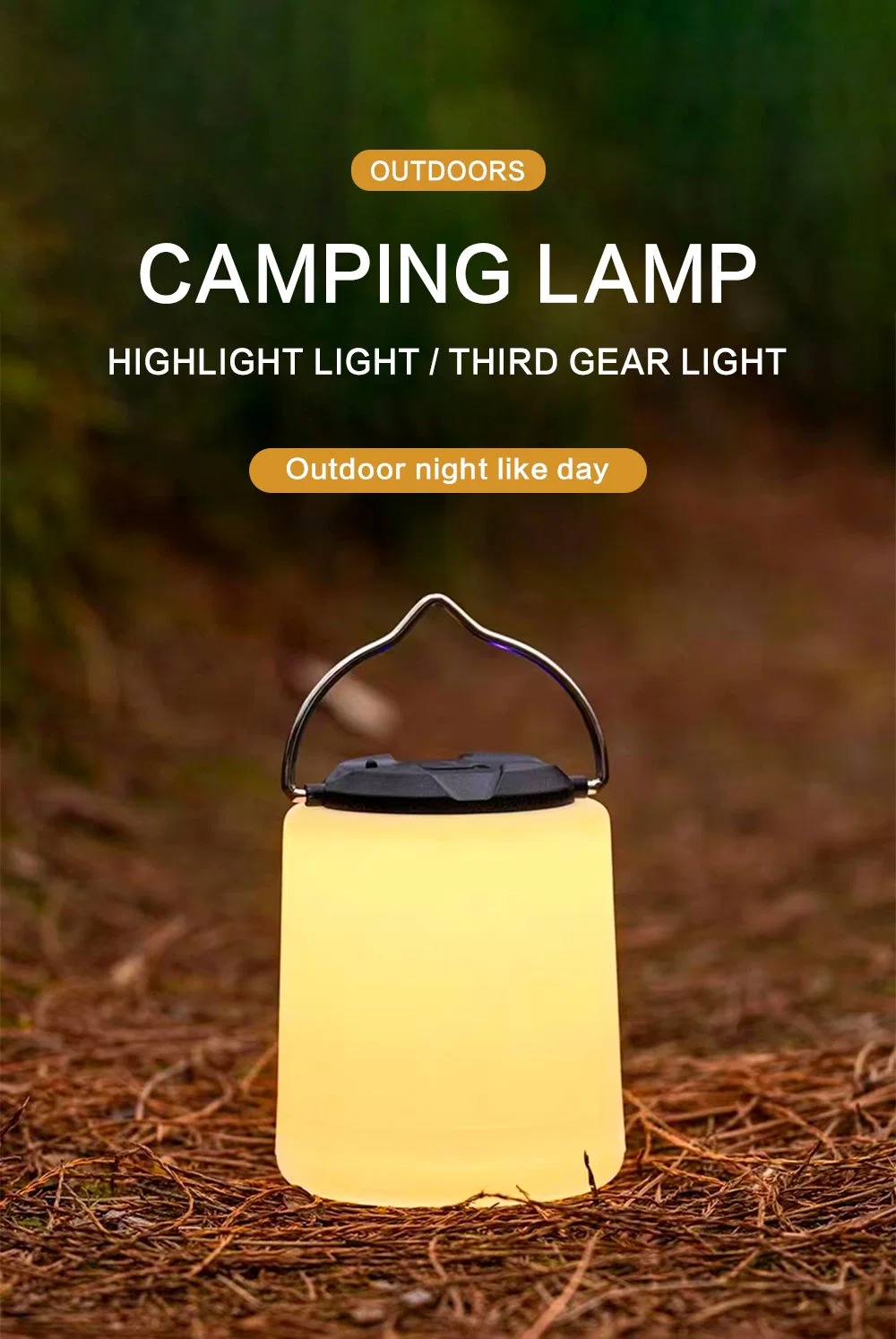 Goldmore4 3W LED Outdoor Decorative Emergency Mini Camping Light with Hook Waterproof Rechargeable Camp Tent Light 3 Mode