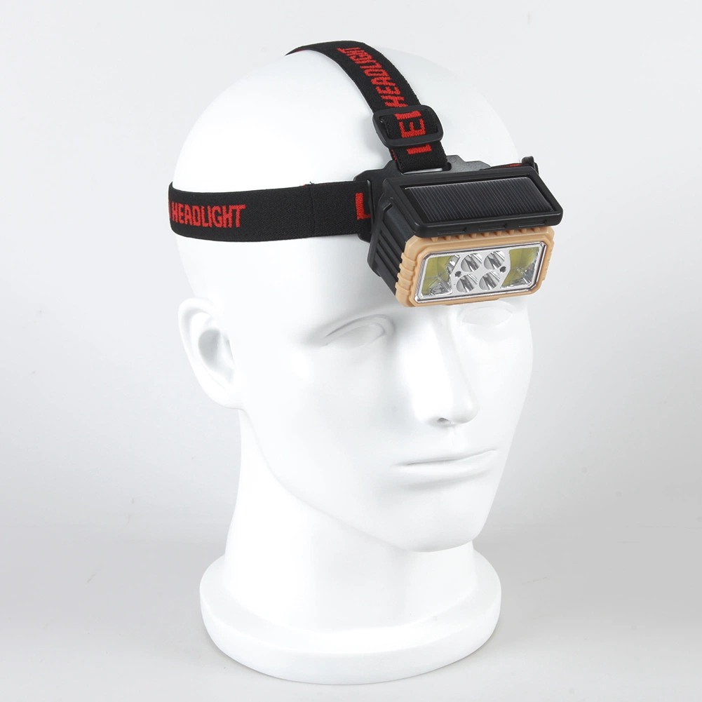 Yichen Solar Rechargeable LED and COB Headlamp with Red Warning Light