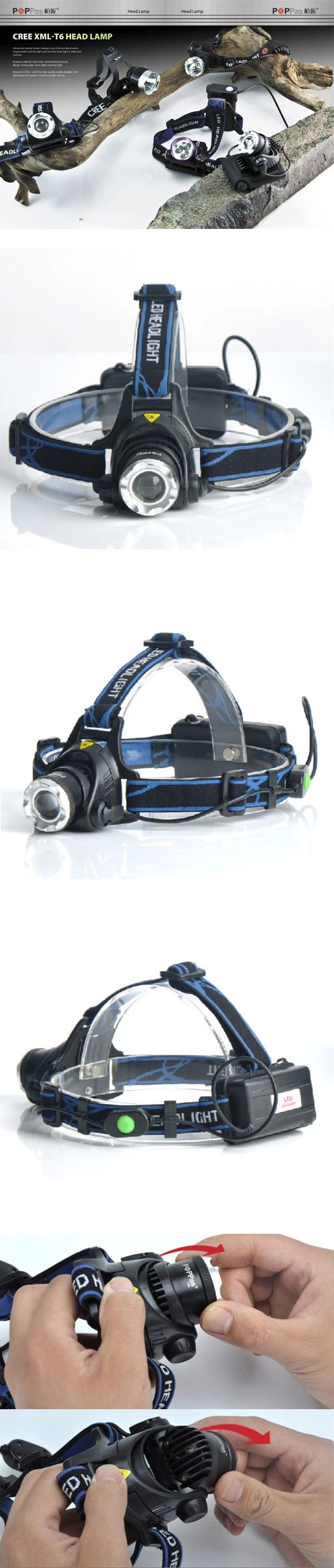 400lm CREE Xm-L T6 Telescopic Zoomable LED Headlamp