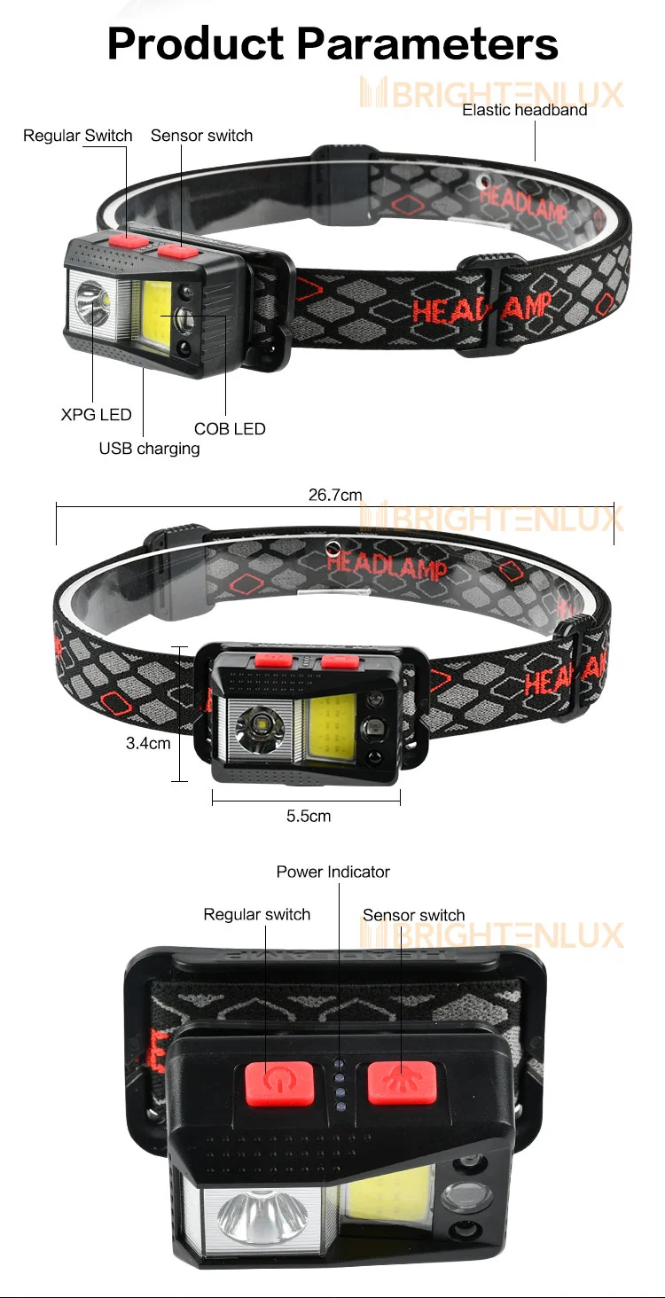 Brightenlux Wholesale Supplier Adjust LED COB RGB Best Headlamp 2022