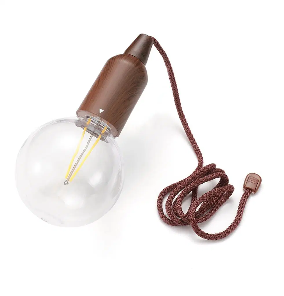 Retro Lighting Indoor Outdoor Battery Operated Hanging Rope Portable Home Tent Hiking Camping Wood LED Pull Cord Light Lamp Bulb