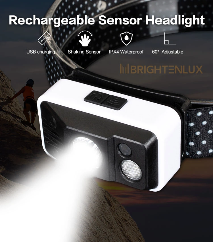 Brightenlux Wholesale Powerful Emergency Lights Rechargeable Multifunctional Sensor COB LED Tactical Mini Headlamp
