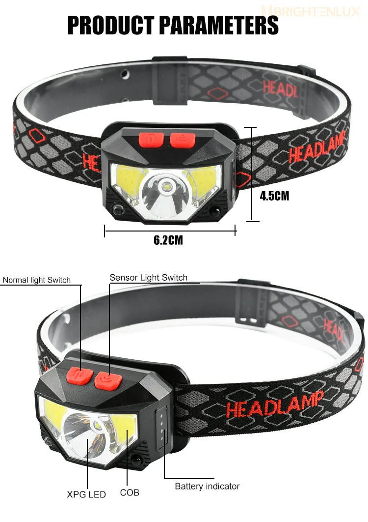 Glodmore2 Factory Waterproof Camping Red Mining Headlamp, USB Rechargeable COB Headlamp