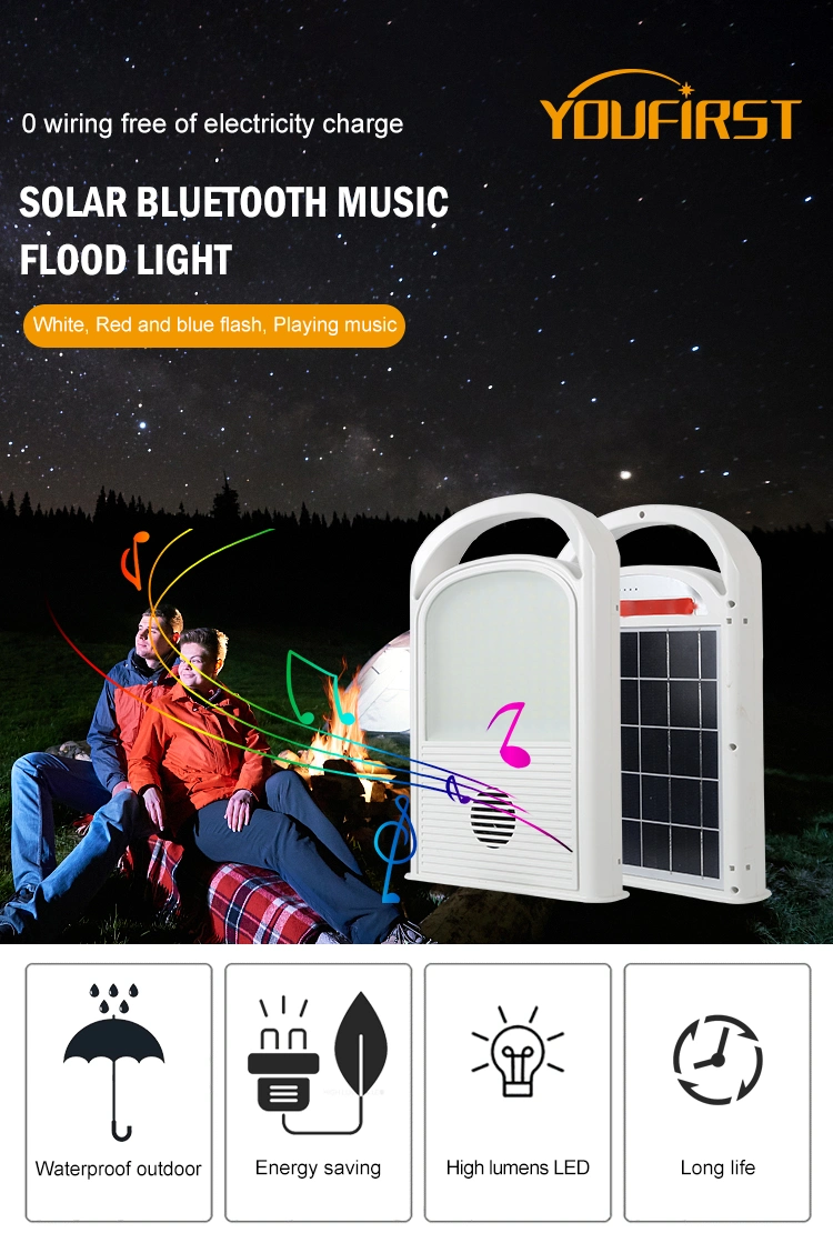 Outdoor Waterproof IP65 Camping 100W Bluetooth Music Solar Flood Light