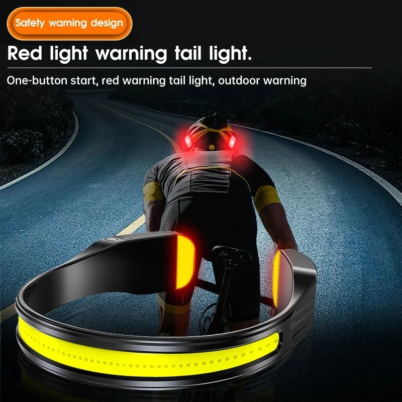 3.7V 1200mAh Full Vision Emergency Head Torch Lighting Type C Charging Waterproof Ipx4 LED Head Lamp Warning Flashing Rechargeable COB LED Headlamp