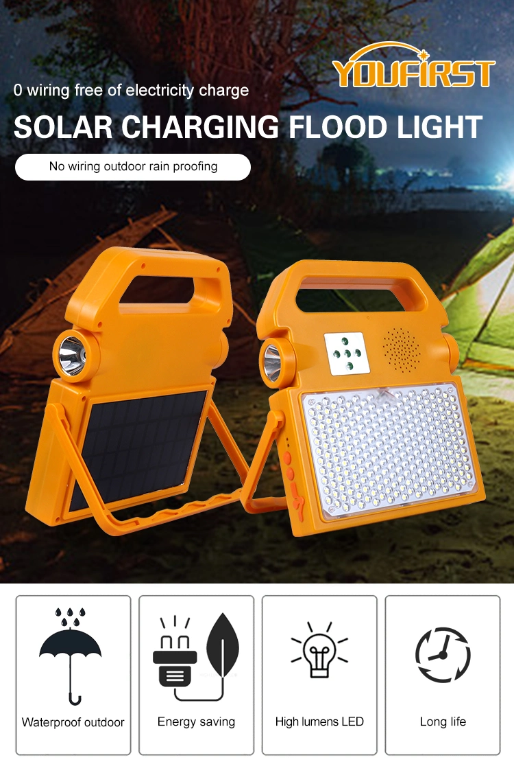 Speaker Mobile LED Floodlight Portable Emergency Rechargeable Bluetooth Power Camping Solar Flood Light